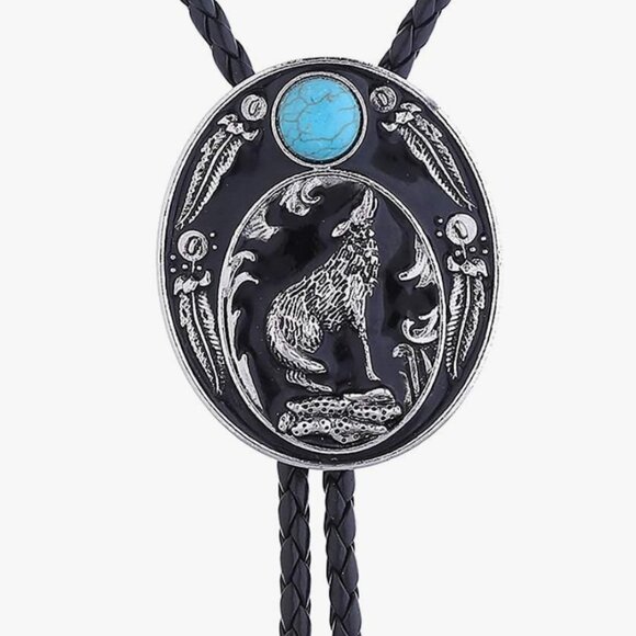 Black Wolf Vintage Native American Western Bolo Tie